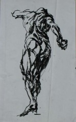 Figura v pohybu, kresba tuší, student přijat na AVU, obor kresba, 1997