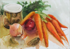 Studie ovoce, akvarel, příprava na restaurování, 2004